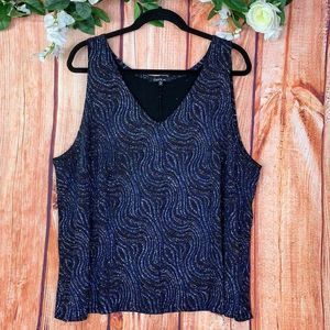 Onyx Nite Blue Glitter Dressy Holiday Sparkle Blouse Top 1755